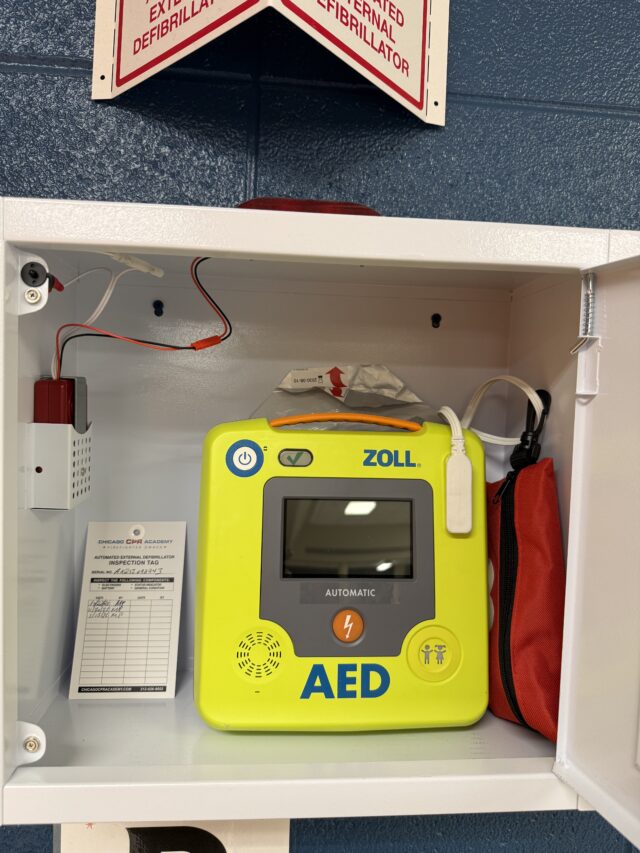 Zoll AED 3 inside an alarmed cabinet